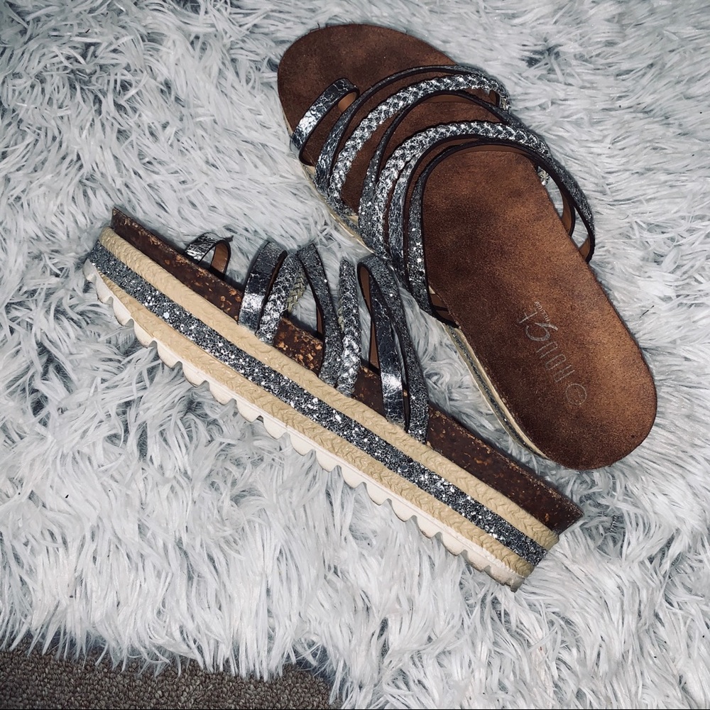 glittery chunky sandals